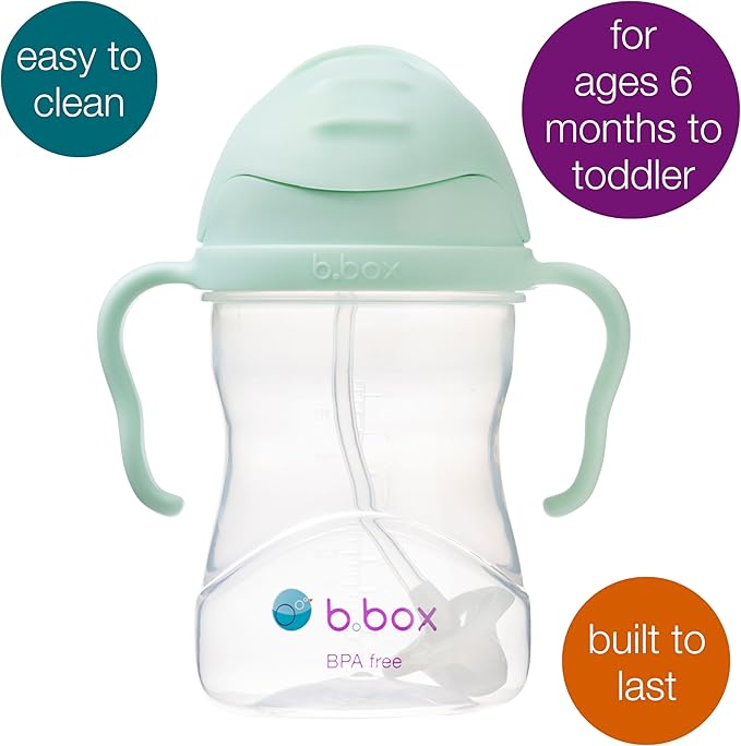 b.box Sippy Cup with Weighted Straw. Drink from any Angle, Leak Proof, Spill Proof, Easy Grip. BPA Free, Dishwasher Safe. For Babies 6m+ to Toddlers (Pistachio, 8oz)