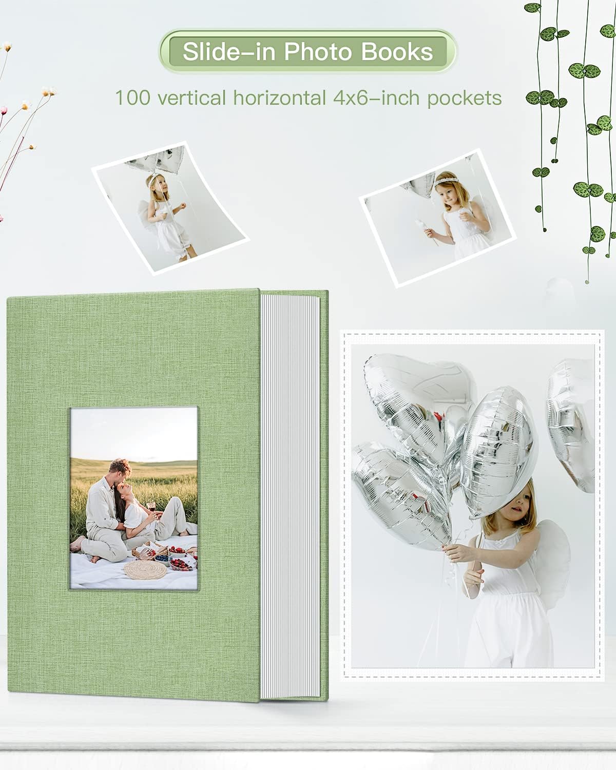 popotop Photo Album 4x6-100 Photos Photo Books with 100 Vertical Pockets,Linen Cover Albums for Family Wedding Anniversary Baby Vacation Pictures