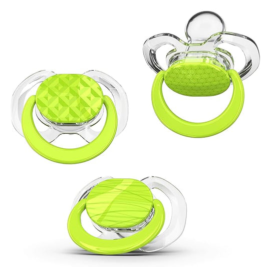 Smilo Baby Pacifier with Orthodontic Design for Healthy Dental Development - Stage 2 for Babies 3-9 Months - Pack of 3X 100% Silicone Pacifiers BPA Free - Green