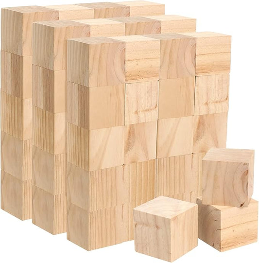 JAPCHET Pack of 60 Wooden Cubes, 2 Inch Natural Unfinished Wood Blocks, Blank Wood Cubes Blocks for DIY Crafts, Puzzle Making, Painting, Carving