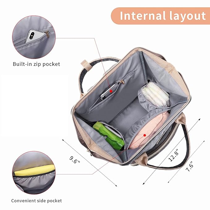 Diaper Bag Backpack for Women, Baby Bags for Girls,Diaper Bag with Changing Pad, and Insulated Pockets (Dark Grey +Light Grey)