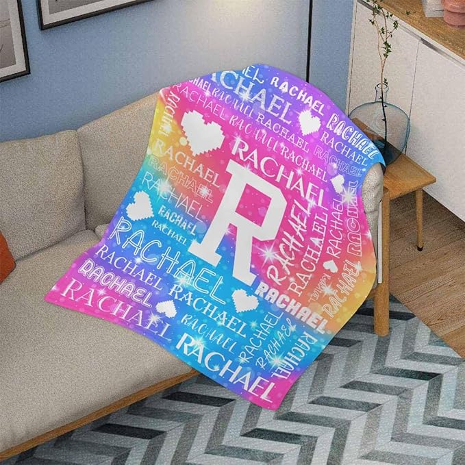 M YESCUSTOM Custom Baby Blanket with Name, Personalized Name Throw Blanket for Girls Boys Kids Customized Flannel Blanket for Men Women Valentines Day Mother's Day Christmas Newborns Color Heart