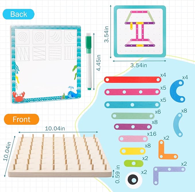 Wooden Montessori Toy for Toddlers, Letter Number Construction Set Pegboard Puzzle Stacking Blocks, Preschool Learning ABC Shape Educational Toys for Kids Boys Girls