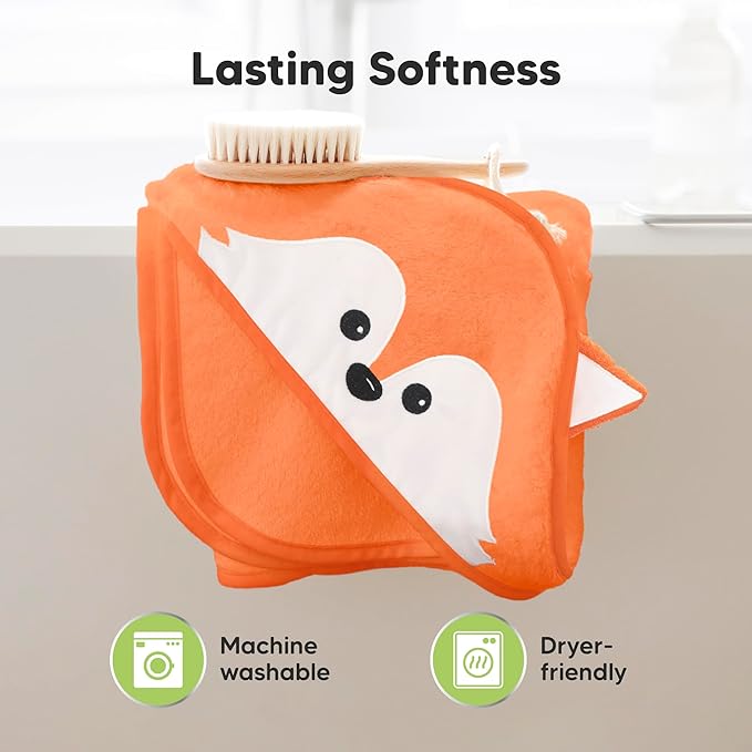 KeaBabies Hooded Baby Towel for Newborn - Viscose Derived from Bamboo Large Baby Bath Towels with Hood for Boys, Girls, Toddler, Extra Absorbent & Soft Newborn Bath Essentials (Fox, Petite)