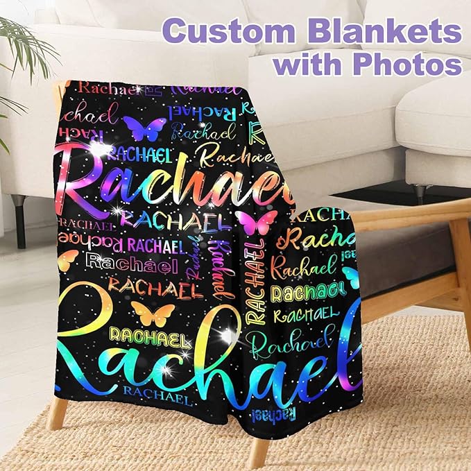 Customized Baby Blanket, Personalized Gifts Rainbow Blanket with Name for Boys Girl Customized Blankets Personalized Gifts Name Blankets
