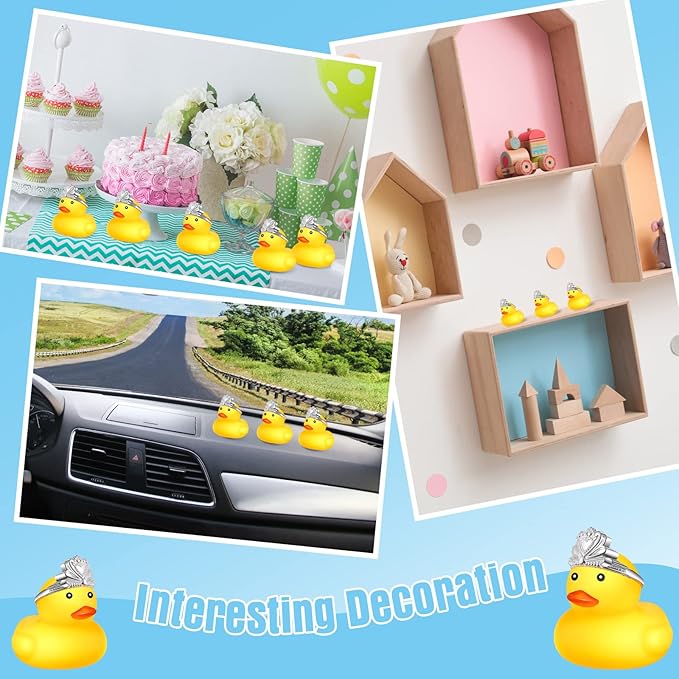 Chivao 12 Pcs Rubber Ducks with 12 Sunglasses/ Hats/ Headwear Small Mini Carnival Cruise Birthday Rubber Duckies Bathtub Toys in Bulk(Duck with Crown,Yellow)