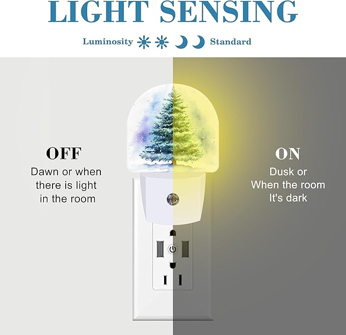 Watercolor Christmas Tree Night Light for Kids, LED Night Light Plug into Wall with Dusk to Dawn Sensor for Girls Boys Women Men Room Decor, Hallway, Kitchen, Bathroom, Nursery, Stairs