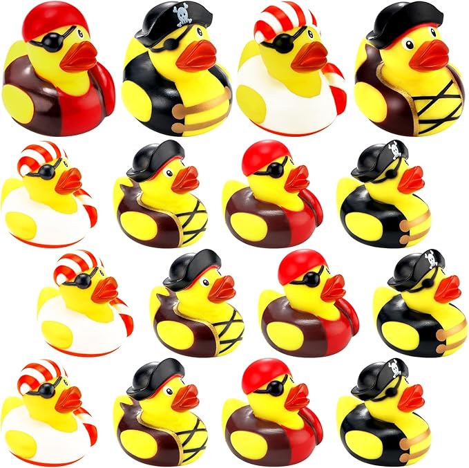 Lewtemi 12 Pcs 2 Inch Mini Pirate Rubber Ducks Cruise Ducks for Hiding with Tags Cute Yellow Decor Bathtub Pool Pirate Party Favors for Carnival Supplies Birthday Party Favor Gifts
