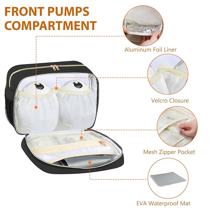 PIIOSER Insulated Baby Bottle Bag with Ice Pack, Breastmilk Cooler Compatible with Wearable Breast Pumps & Accessories - Breastfeeding On The Go Travel for Nursing & Working Moms, Black