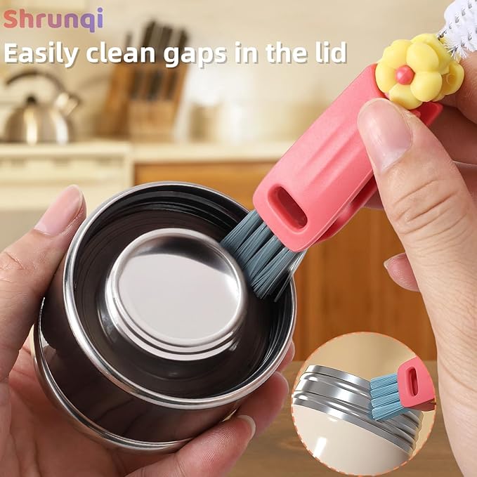 3 in 1 Cup Lid Cleaning Brush, 3 in 1 Multifunctional Cleaning Brush Portable Cup Lid Cleaner for Bottle Gap Tight Spaces Cup, Portable Cup Lid Cleaner with Brush, 3 Pcs