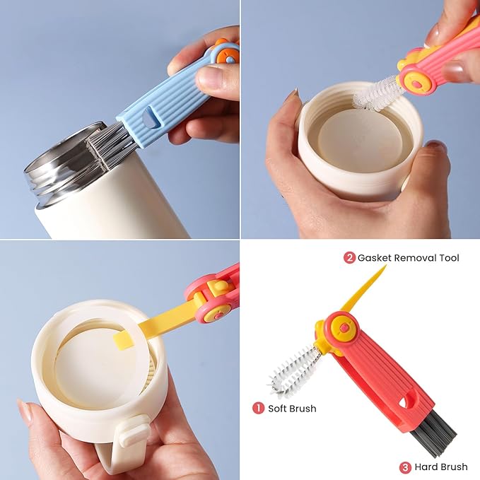 5-in-1 Baby Bottle Brush Set, Bottle Brush for Baby, Baby Bottle Scrubber, Including Silicone & Nylon Bottle Brush, Bottle Cap Brush, Straw Brush, Nipple Brush, BPA-Free (Red)