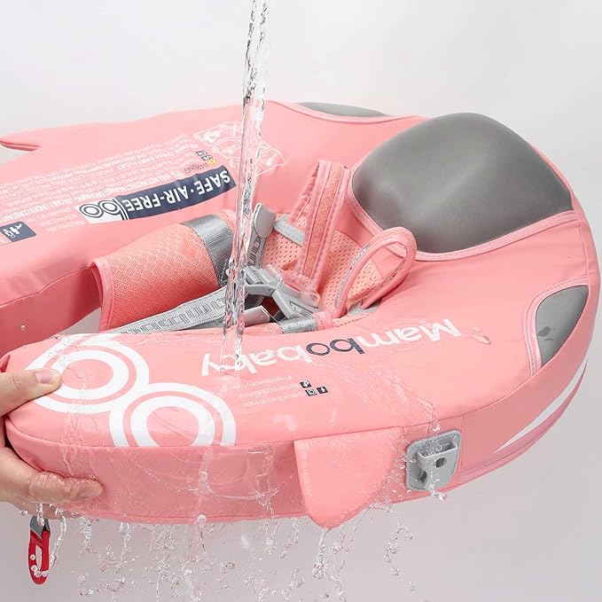 Non-Inflatable Mambobaby Float with Canopy, UV-Protective Baby Swimming Float with Safety Buckle, Anti-Flip Tail Swim Trainer Infant Pool Floats (Q04NPink-Q04NPCTRURBKMH01Q04)
