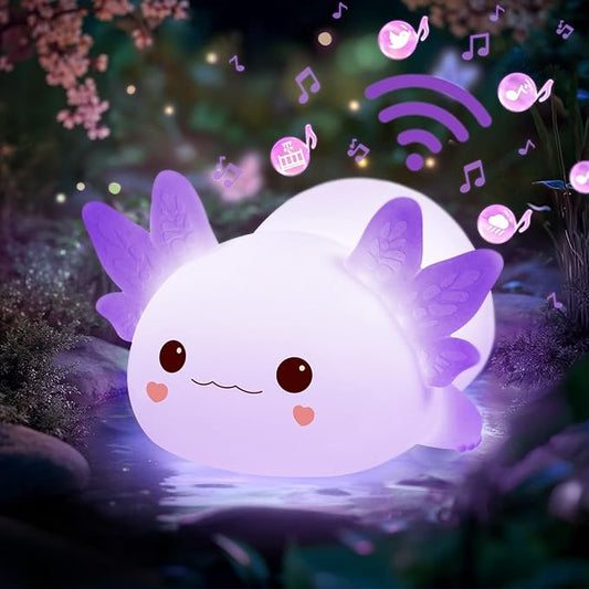 Mewaii Huggwaii Squishy Axolotl Night Light for Kids, Dimmable Silicone Kids Night Light with 4 White Noise, 2025 Upgraded Rechargeable Axolotl Lamp,Toddler Nightlight,Girls&Baby Gifts Room Decor
