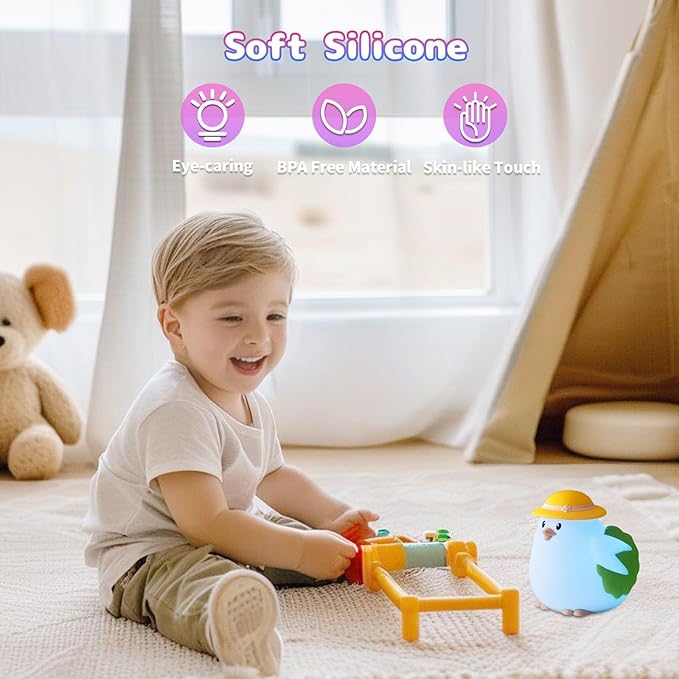Silicone Night Light for Kids – Rechargeable Tap Control Lamp with 8 Colors, Cute Animal Design for Nursery, Toddler Room Decor, Gifts for Girls and Boys (Chick)