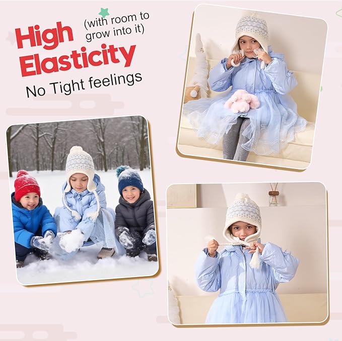 Moon Kitty Girls Knit Hats Winter Fleece Lining Skiing Winter Caps with Warm Ear Flap