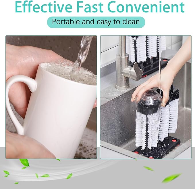 Havawish 2 Pack Water Bottle Cleaning Brush with Suction Base, 3 Head Bristle Bar Glass Washer for Sink, Cup Washer Brush Cleaner for Bar Beer Cup, Wine Glass (7.3 x 3.7 x 10.4)