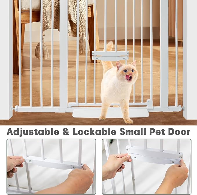 37 Inch Tall Baby Gate with Small Cat Door, Adjustable 29.55" and 46.06", Auto Close Safety Child Gate for Stairs, Doorway, House, Pressure Mounted