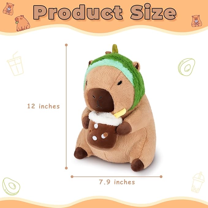Achwishap Capybara Plush,Cute Plushies Capybara Stuffed Animals,Capybara Plush Toys,Kawaii Plushie Stuffed Toy with Avocado Hat Plushies Gift for Kids Adults Birthday(Capybara with Avocado Hat,12”)