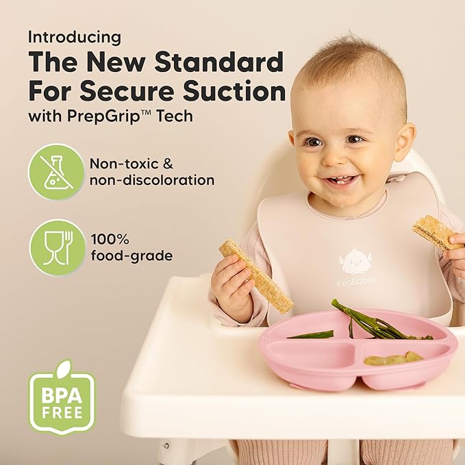 KeaBabies Suction Plates for Baby, Toddler - 3-Pack 100% Silicone Toddler Plates with Suction, Divided, BPA-Free Baby Led Weaning Essentials for Kids, Dishwasher, Microwave Safe, Durable (Popsicle)