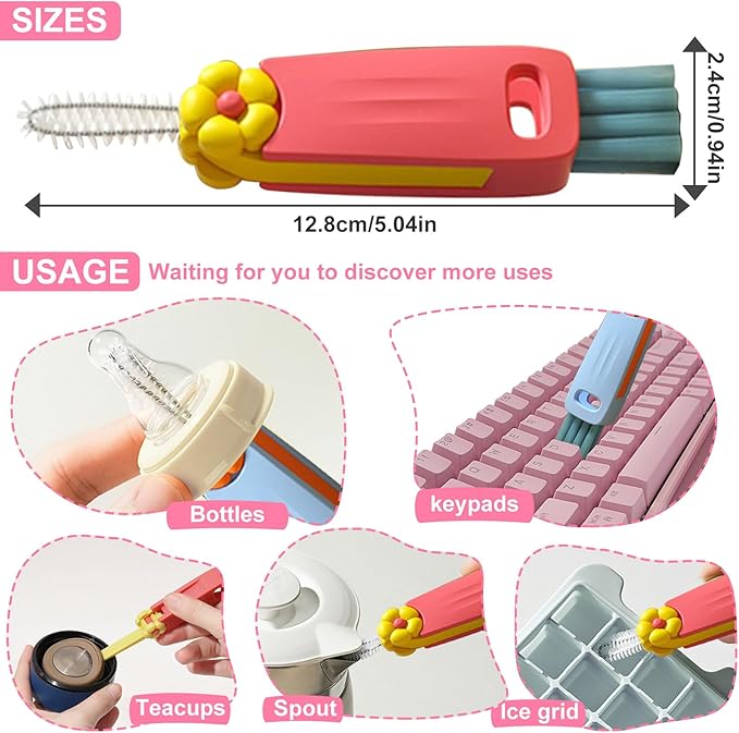 3 in 1 Water Bottle Cleaning Brush - Cup Lid Brush, Multifunctional Portable Gap Crevice Cleaning Brush for Bottle Tight Spaces Cup and Sealed Food Storage containers with lids