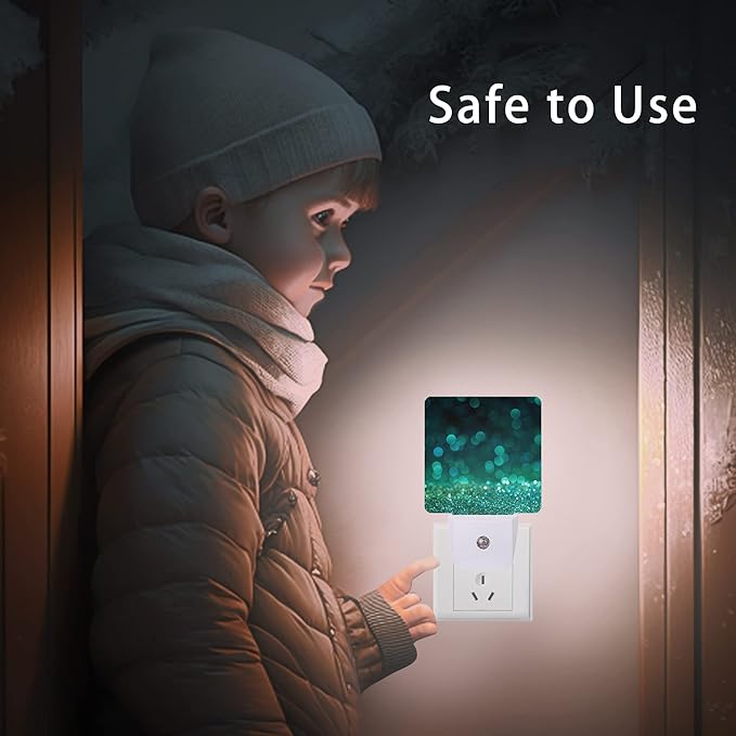 Green Glitter Night Light,Plug in Night Lights 0.5W Sleep Friendly for Boys Girls Led Night Light Dusk to Dawn Sensor Nightlight for Stairway/Hallway/Kitchen