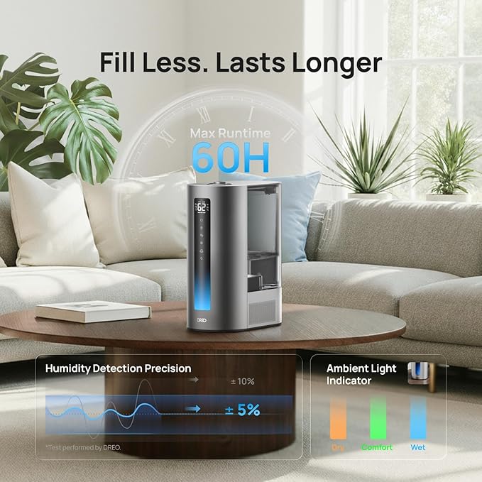 Dreo 6L Humidifiers for Bedroom, Smart Warm & Cool Mist for Large Room, 60Hr Quiet Runtime for Baby, Plant, Humidity Sensor, Indicator Light, 12H Timer, Google/Alexa, HM713S