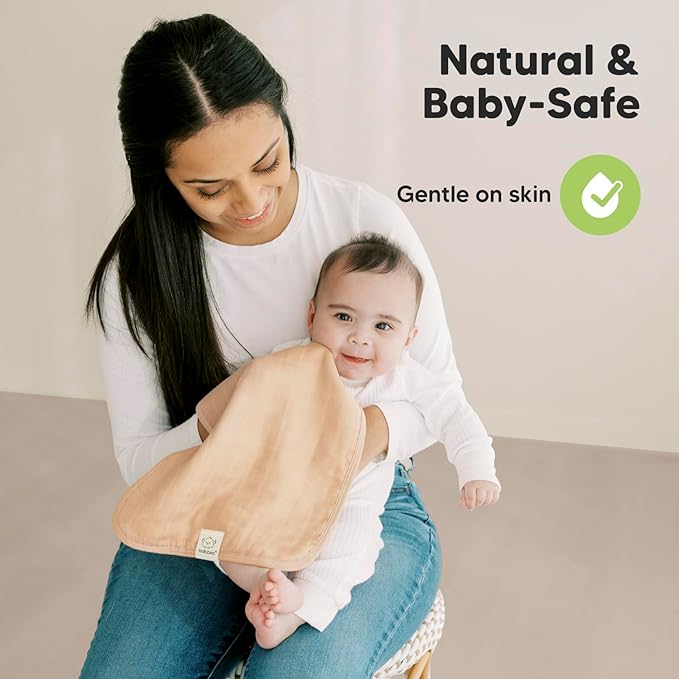 5-Pack Cotton Muslin Burp Cloths Baby Girls, Boys - Soft & Absorbent Spit Up Burp Rags, Large Muslin Towel, Cotton Wash Cloths for Babies, Newborn, Infant, No Shrink, Durable, Neutral (Spice)