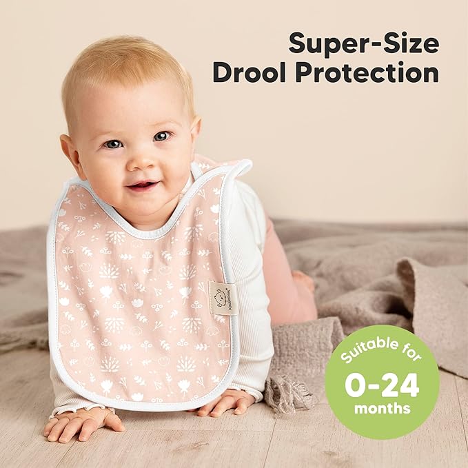 KeaBabies 8-Pack Baby Bibs for Boys, Girls - Pullover Bibs for Drooling Teething Baby Girl & Boy Toddler, Newborn, Soft & Absorbent, Cute Colors, Large Torso Coverage Keep Infant Clean & Dry (Fleur)