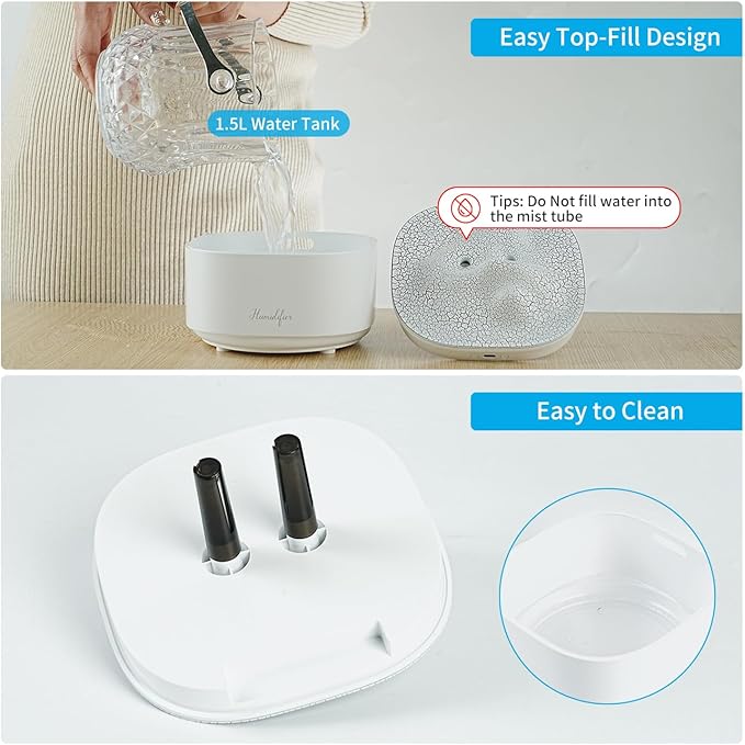 Portable 1500ml Small Cool Mist Humidifier,USB Personal Desktop Humidifier for Office Room, Bedroom,Auto Shut-Off 7 Colors LED Night Light, 2 Mist Modes, Super Quiet (White)