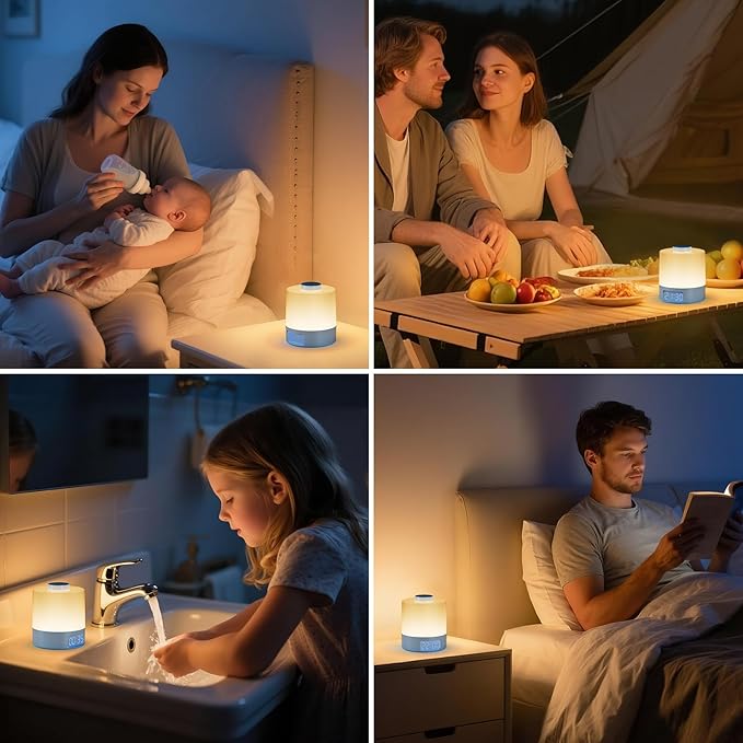 Wobane Night Light for Kids, 3 Colors Dimmable Baby LED Lighting, 3600mAh Battery Rechargeable with Digital Time, Portable Bedside Lamp for Nursery, Breastfeeding, Adults, Blue