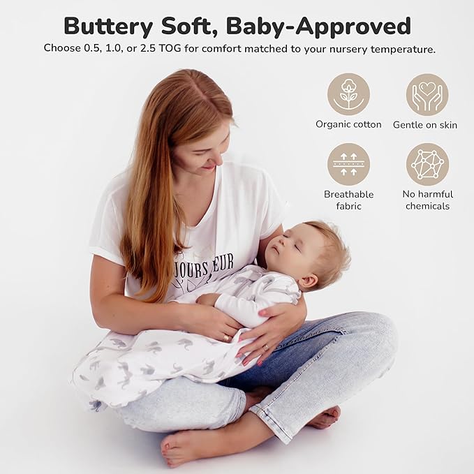 Mama Cheetah Baby Sleep Sack 2.5 TOG, Organic Cotton Baby Wearable Blanket with Two-Way Zipper, Swaddle Transition Baby Sleeping Bag for Newborn Infant Toddler Boy Girl, 0-6 Months