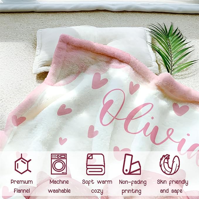 Personalized Baby Blanket for Girls, Custom Baby Blanket with Name, Soft Cozy Personalized Name Blankets for Kids, Customized Dinosaur Blanket for Infant Toddler Birthday Christmas