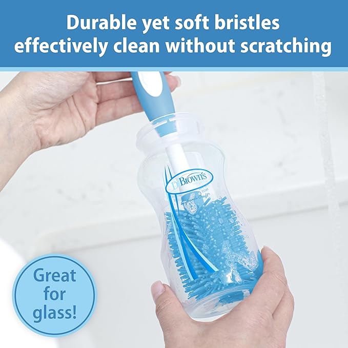 Dr. Brown's Soft Touch No Scratch Baby Bottle Cleaning Brush, Nipple Cleaner and Suction Cup Base for Easy Storage, BPA Free, Blue, 24 Pack