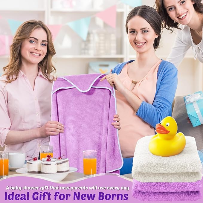 Reginary 4 Pack Baby Hooded Towels Coral Fleece Baby Bath Towels 30 x 30 Inch Soft Absorbent Hooded Bath Blanket for Newborn Toddler Infant Boy Girl Shower Gift Supplies (Beige, Purple)