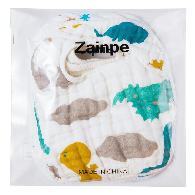 Zainpe 6Pcs Snap Muslin Cotton Baby Bibs Dinosaur Star Bear Pattern Bib, Adjustable Burp Cloths with 6 Absorbent & Soft Layers for Infants Newborns Toddlers Drooling Feeding Teething