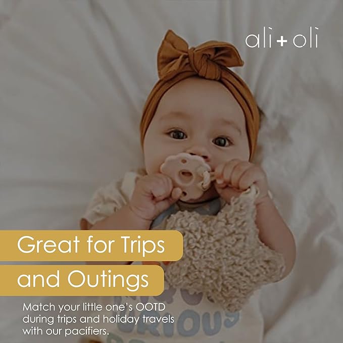 Ali+Oli Pacifier for Baby (2-pk) Set Daisy Flower Scallop (Pink-White) Concaved Shield Newborn Pacifiers, BPA-Free Silicone Baby Pacifier Set, Baby Binkies, Chupones para Bebes