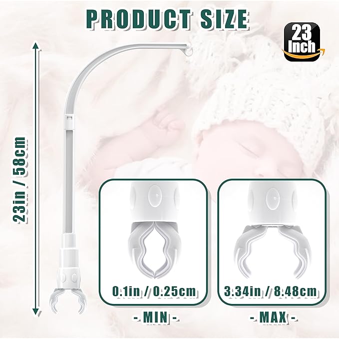23 inches DIY Baby Crib Mobile Arm,Mobile arm for Crib,Nursery Mobile arm,Baby Mobile Hanger, The Claw Part Can be Adjusted Width，DIY Toy Decoration