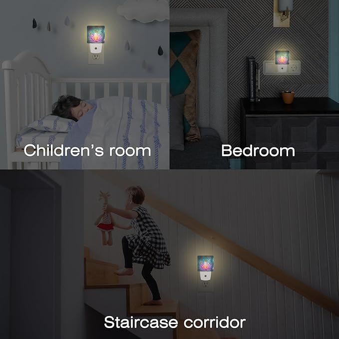 Purple Lotus Flowers Butterflies Night Light for Kids,Glowing Lotus Butterfly Night Light Plug in with Dusk to Dawn Sensor,0.5w Energy Saving Nightlight for Hallway Stairway Kitchen Bedroom