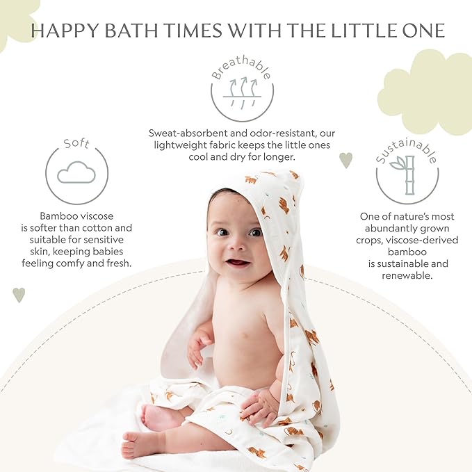 Bamboo Viscose Baby Hooded Towel & Washcloth Set for Babies and Toddlers, Tiger, Soft & Absorbent, 70% Viscose from Bamboo, 30% Cotton Muslin - Imported (Tiger)