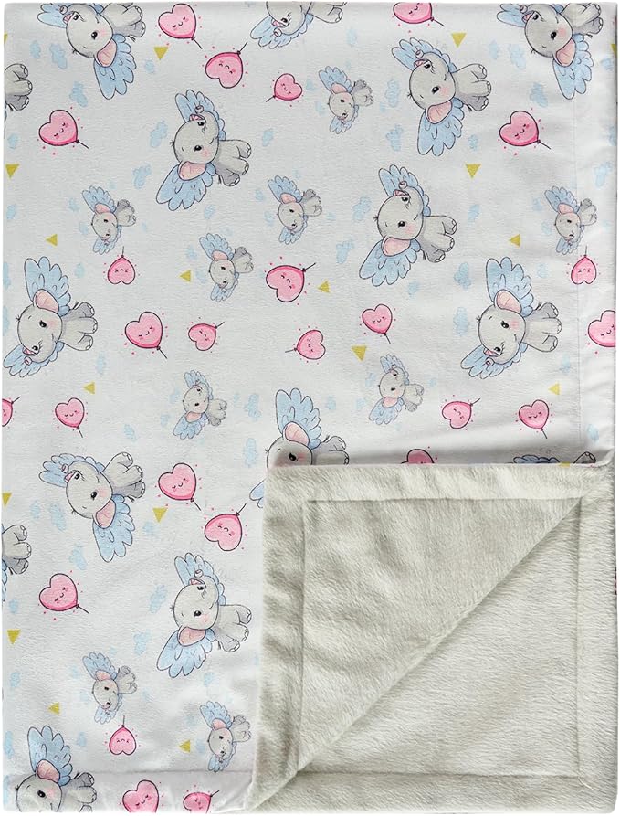 Baby Blanket 30x40 Inch Soft Double Layer Fleece Throw with Cute Grey Elephant Gender Neutral Crib Blanket for Infant, Toddler, Newborn Baby Girl or Boy Shower Gift