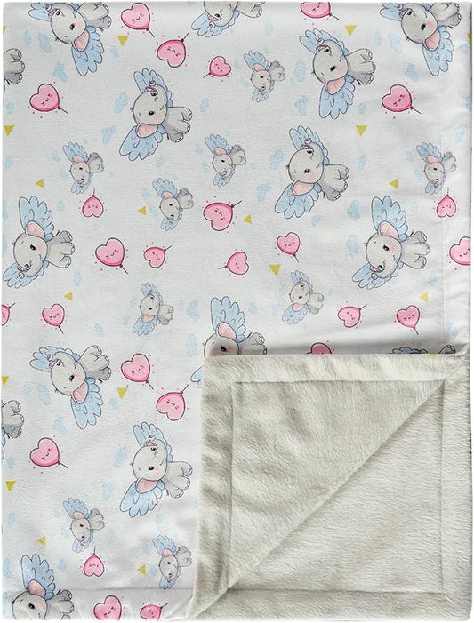 Baby Blanket 30x40 Inch Soft Double Layer Fleece Throw with Cute Grey Elephant Gender Neutral Crib Blanket for Infant, Toddler, Newborn Baby Girl or Boy Shower Gift