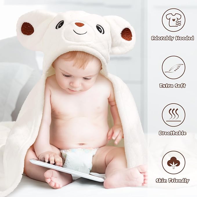 Hooded Towels for Kids,Toddler Bath Towel with Hood Age 0-5,2 Pcs Baby Bath Towels,Hooded Towels for Toddlers with 1-3 Large Size 50 * 32 Inch, Bath Towel for Kids,White&Yellow