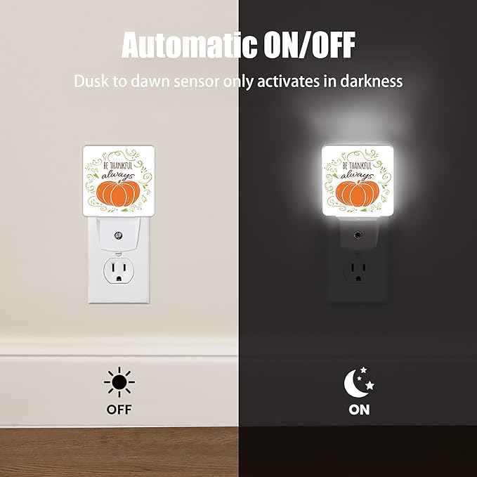 Thanksgiving Pumpkin Dusk to Dawn Night Light, Auto Sensor Lamp Home Indoor Stairway Kitchen Corridor, Night Lights Plug into Wall Decor, Boys Girls Women Men Room Gifts
