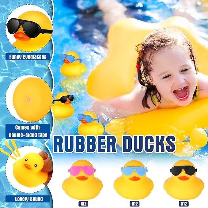 Chivao 36 Pcs Mini Rubber Ducks with 36 Sunglasses Rubber Ducks in Bulk Bathtub Duckies Toys for Kids Christmas Valentine Gifts Birthday Party Favors Cruise(Yellow,Multicolor Sunglasses)