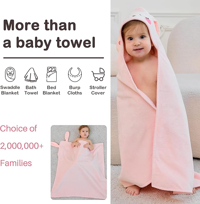 Viviland 2 Pack Hooded Baby Towels, Soft 100% Cotton Baby Bath Towels with Hood, Extra Thick and Absorbent, Essential for Newborns, Kids, Infants - Girls and Boys (Dog & Pink Rabbit)