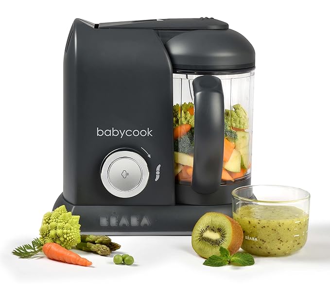 BEABA Babycook Solo 4 in 1 Baby Food Maker, Baby Food Processor Baby Food Steamer, Lrg Capacity 4.5 Cups 27 Servings in 20 Mins, Auto Steam Cooking, Puree Blender, Charcoal
