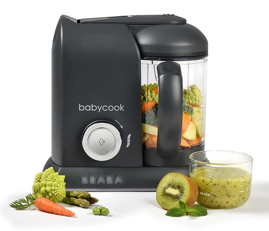BEABA Babycook Solo 4 in 1 Baby Food Maker, Baby Food Processor Baby Food Steamer, Lrg Capacity 4.5 Cups 27 Servings in 20 Mins, Auto Steam Cooking, Puree Blender, Charcoal