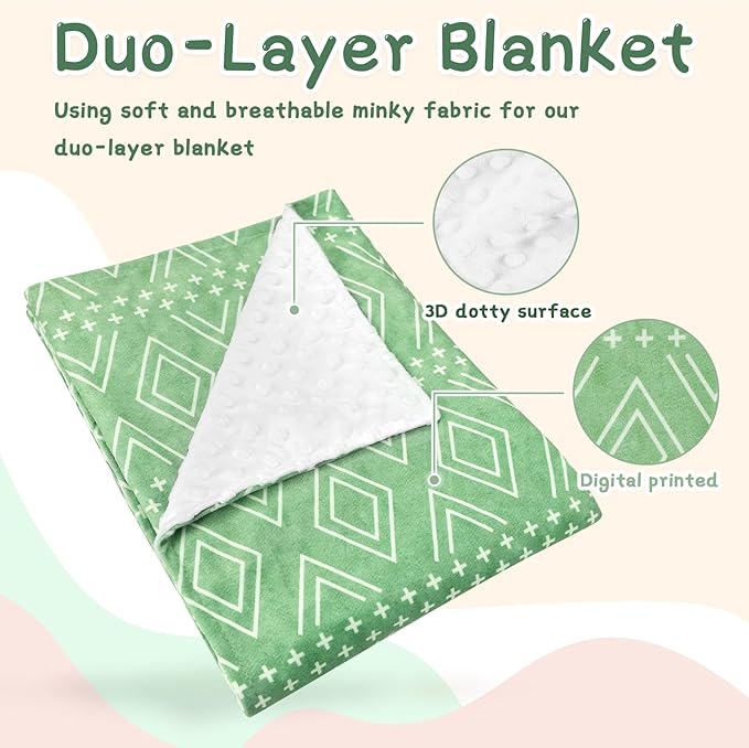 TANOFAR Baby Blankets for Unisex Boys Girls, Ultra Soft Minky Blanket with Double Layer Dotted, Breathable and Lightweight Receiving Blanket for Newborns, 30x40 Inches, Green