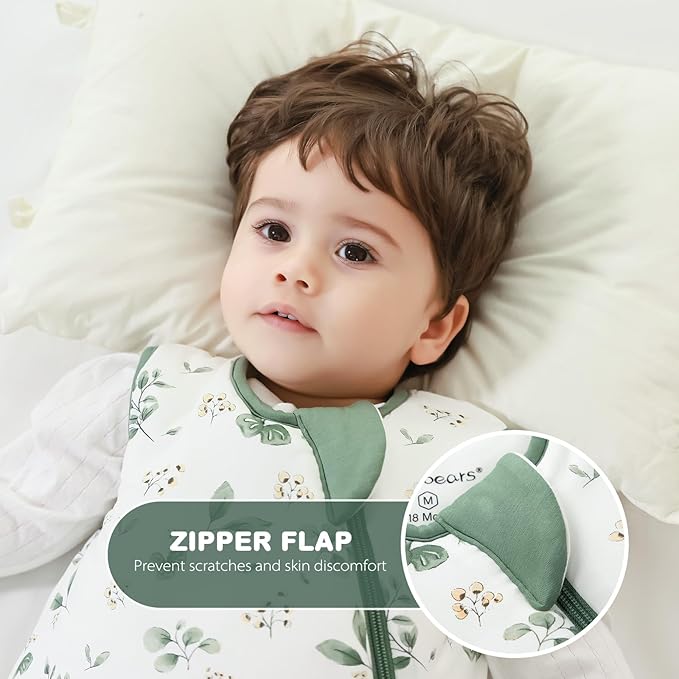 Mosebears Unisex Rayon Made from Bamboo Sleep Sack with 2-Way Zipper,2.5 Tog Baby Winter Sleep Sack(Plant,18-36 Months)