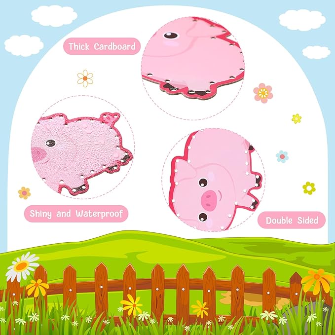 Pajean 10 Pieces Kids Farm Animal Lacing Cards Cardboard Sewing Cards Sturdy Double Sided Lacing Playing Games for Children Developing Imagination Education Supplies